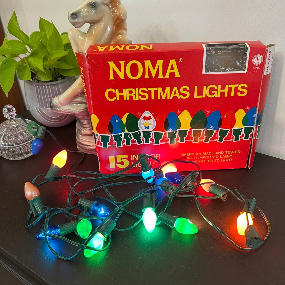 Vintage Noma Christmas Lights 15 Indoor Light Set Multi Color C7 2515 Retro Box